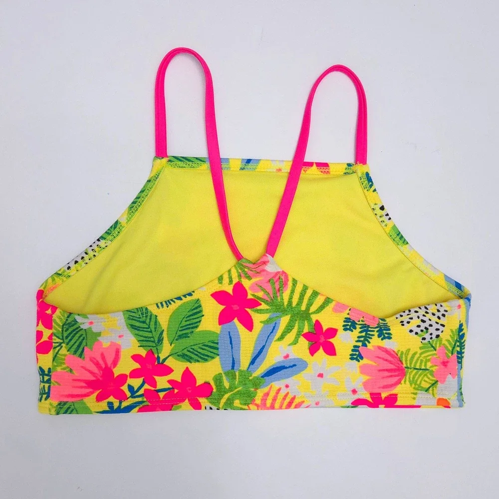 Art Class Neon‎ Yellow & Pink Floral Leaves Bikini Swimsuit Set- Girl's Kids XL